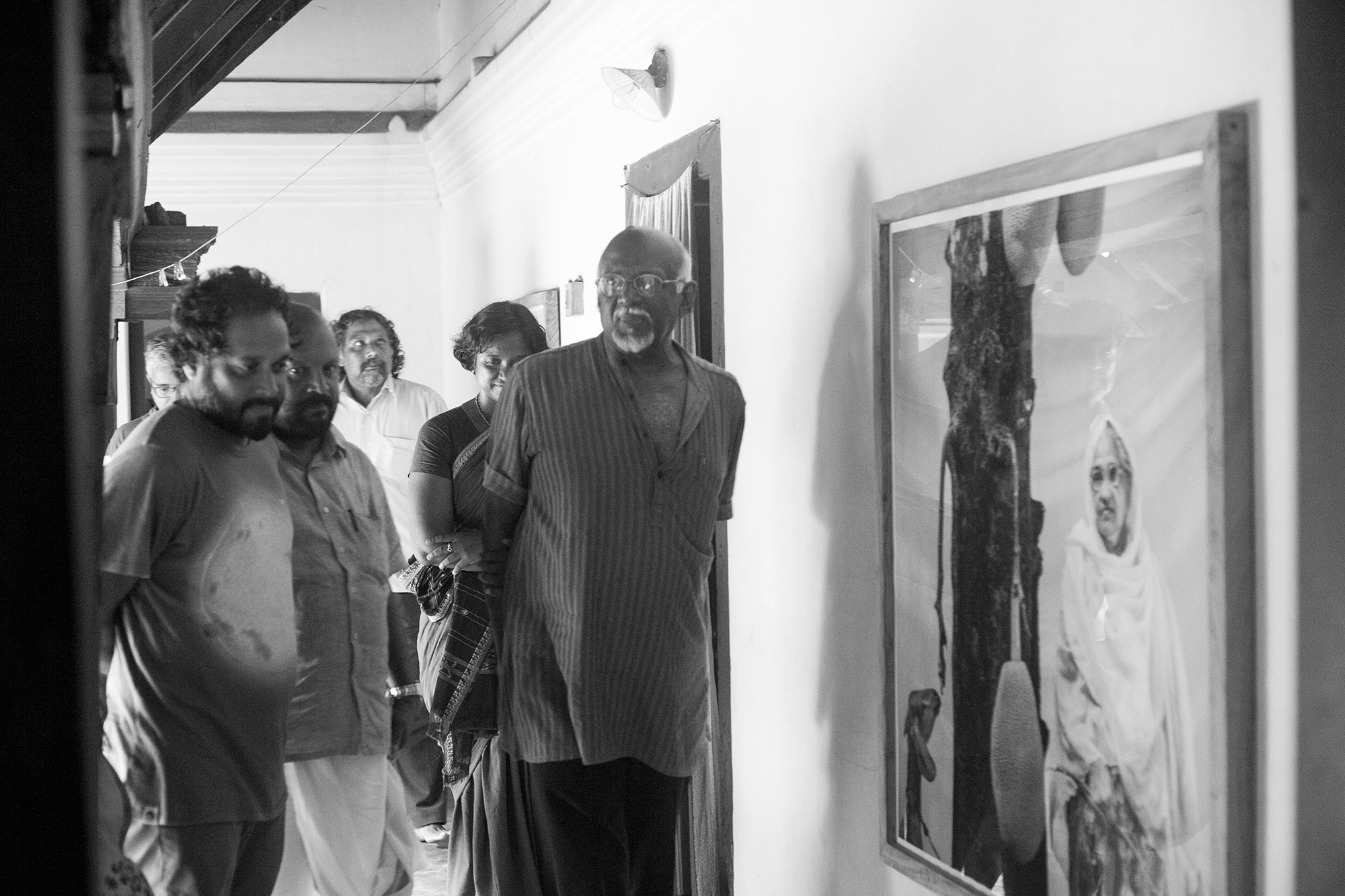 Riyaz Komu; co-founder of KMB; VS Sunil Kumar, Hon. Agriculture Minister; and Sadanand Menon, Art Critic visiting the exhibition